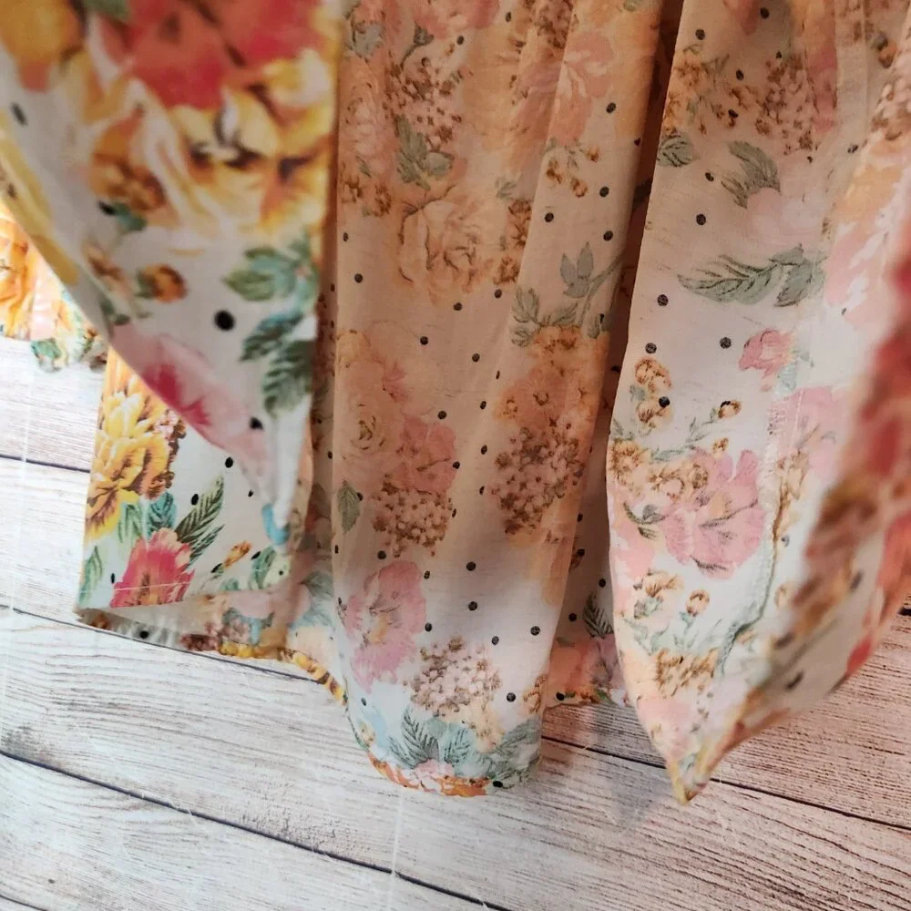 Anthropologie Fig & Flower Yellow Pink Linen Blend Floral Peasant Top Plus 3X - Picture 15 of 15